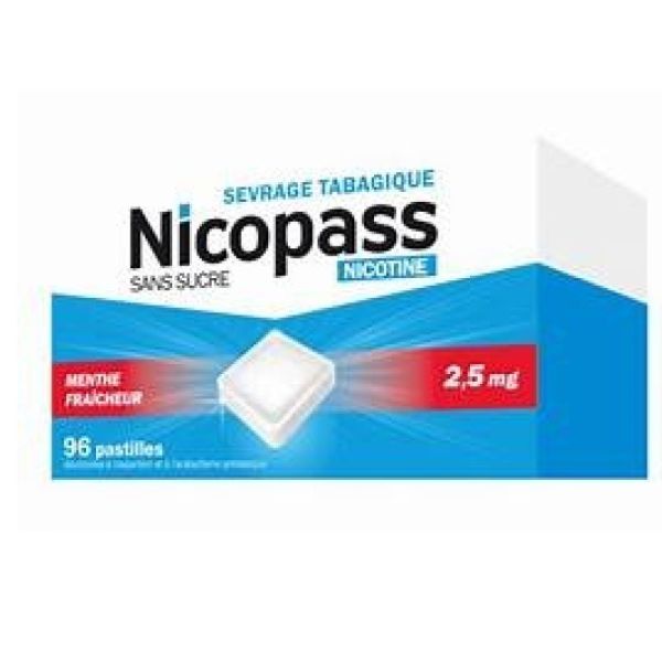 Nicopass 2,5mg Sans Sucre Menthe Fraîcheur 96 Pastilles